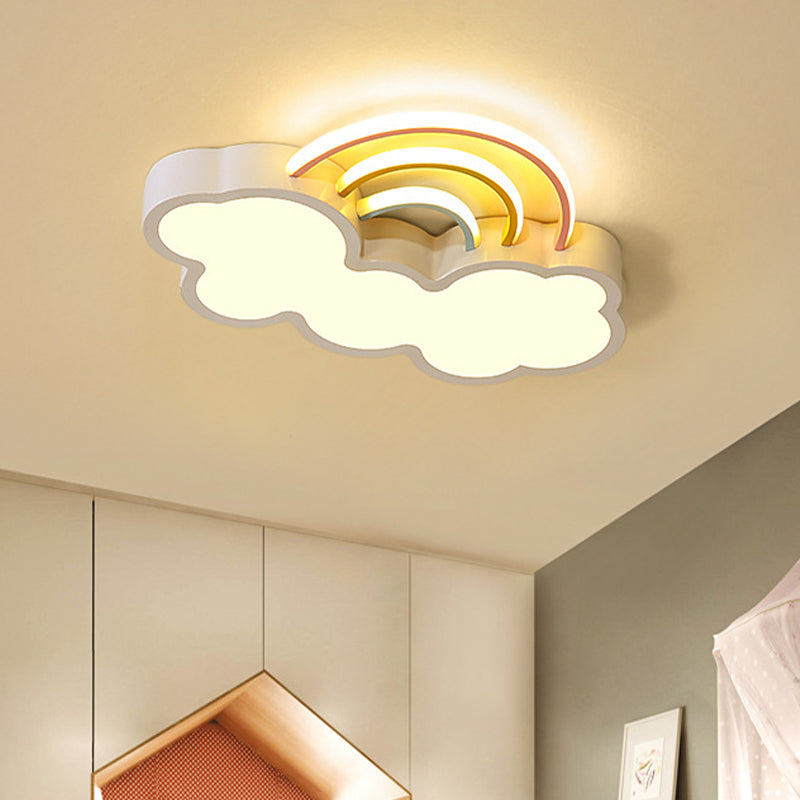 Taavita Rainbow and Cloud LED Flush Mount Ceiling Lighting Fixture for Kids Nursery, White/Blue, 19"/23" Long