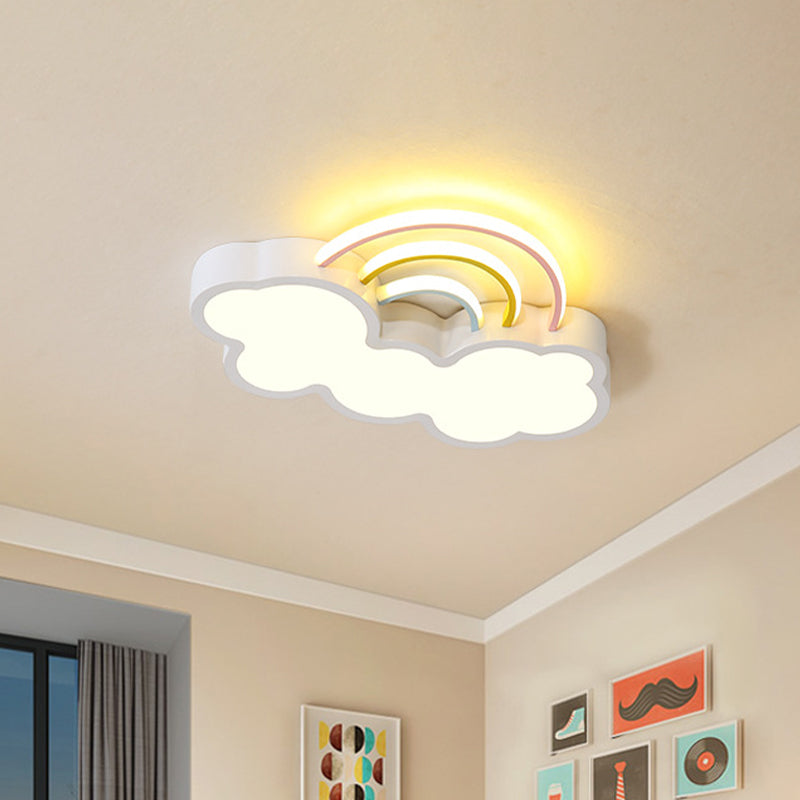 Taavita Rainbow and Cloud LED Flush Mount Ceiling Lighting Fixture for Kids Nursery, White/Blue, 19"/23" Long