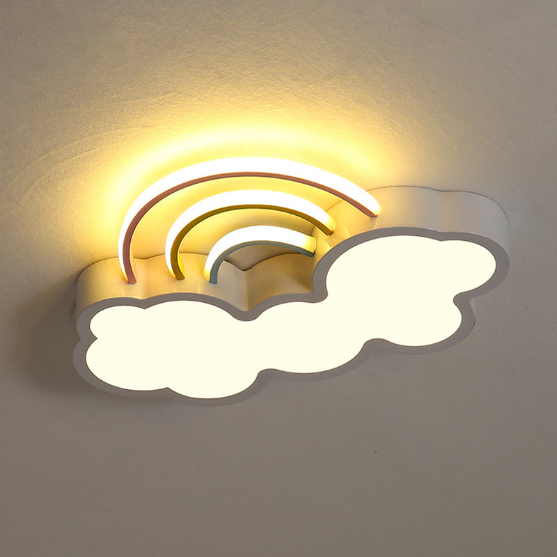 Taavita Rainbow and Cloud LED Flush Mount Ceiling Lighting Fixture for Kids Nursery, White/Blue, 19"/23" Long