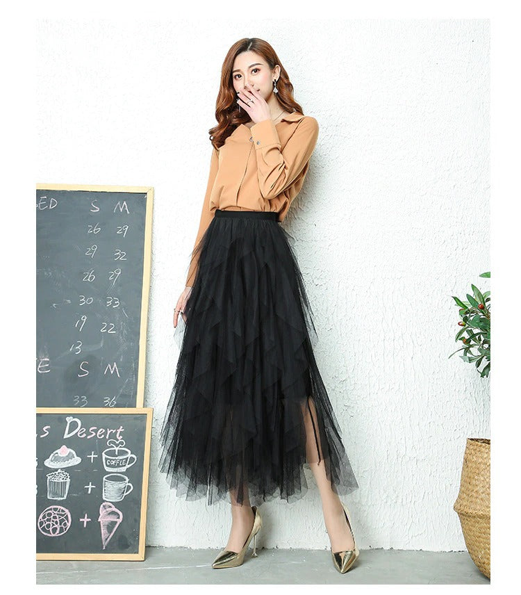 Women’s Skirt | Layered Pleated Tulle Midi | High-Waisted Knit | Comfortable Stylish Fit