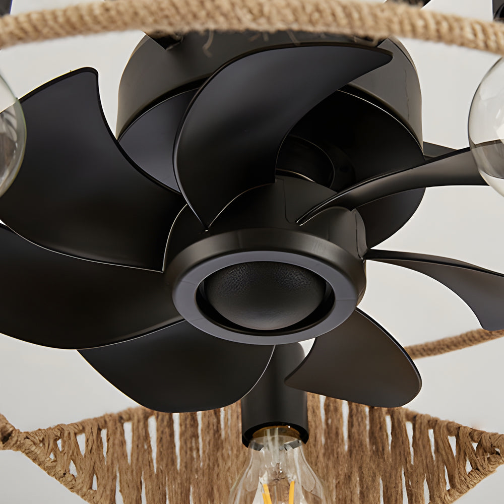 20-inch Rope-Woven Caged Ceiling Fan with Light and Remote, 6-Speed
