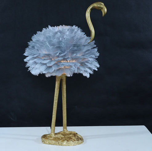 Contemporary Nordic Taavita Feather Metal Flamingo 1-Light Table Lamp for Nightstand