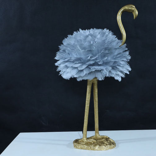Contemporary Nordic Taavita Feather Metal Flamingo 1-Light Table Lamp for Nightstand