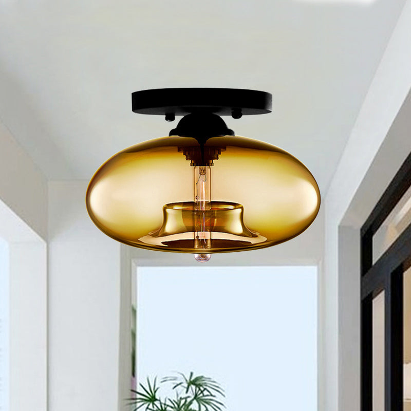 Glass Oval Flush Mount Lamp Simple Style 1 Light Clear/Amber/Smoky Ceiling Flush Mount for Hallway Clearhalo 'Ceiling Lights' 'Close To Ceiling Lights' 'Close to ceiling' 'Glass shade' 'Glass' 'Island Lights' 'Semi-flushmount' Lighting' 1434877