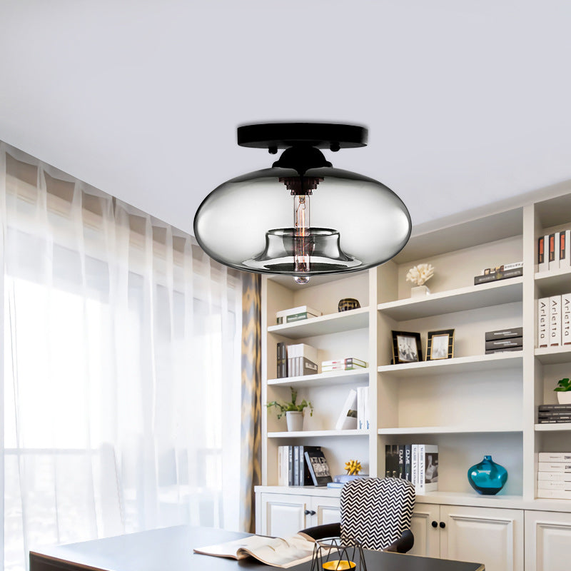 Taavita Oval Flush Mount Lamp Modern Style 1 Light Clear/Amber/Smoky Ceiling Semi-Flush Mount for Hallway