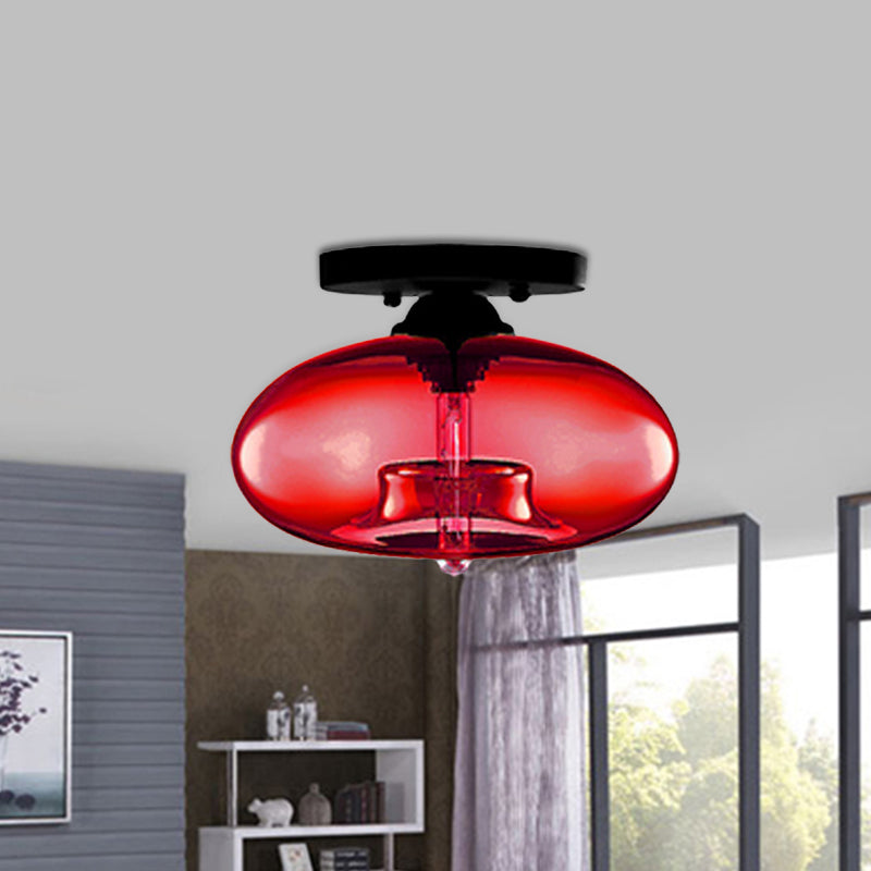 Glass Oval Flush Mount Lamp Simple Style 1 Light Clear/Amber/Smoky Ceiling Flush Mount for Hallway Clearhalo 'Ceiling Lights' 'Close To Ceiling Lights' 'Close to ceiling' 'Glass shade' 'Glass' 'Island Lights' 'Semi-flushmount' Lighting' 151117