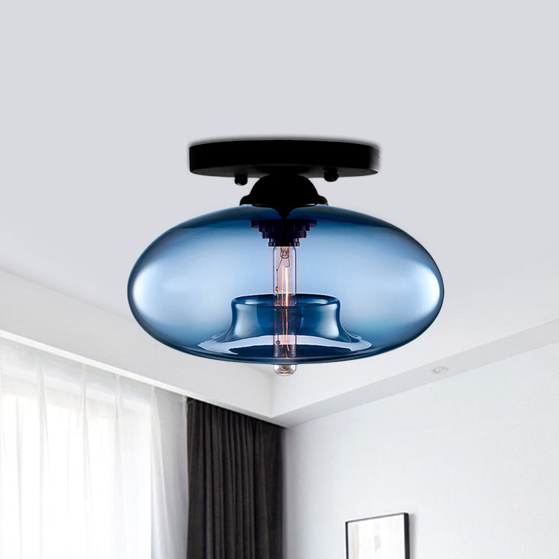 Glass Oval Flush Mount Lamp Simple Style 1 Light Clear/Amber/Smoky Ceiling Flush Mount for Hallway Clearhalo 'Ceiling Lights' 'Close To Ceiling Lights' 'Close to ceiling' 'Glass shade' 'Glass' 'Island Lights' 'Semi-flushmount' Lighting' 416122