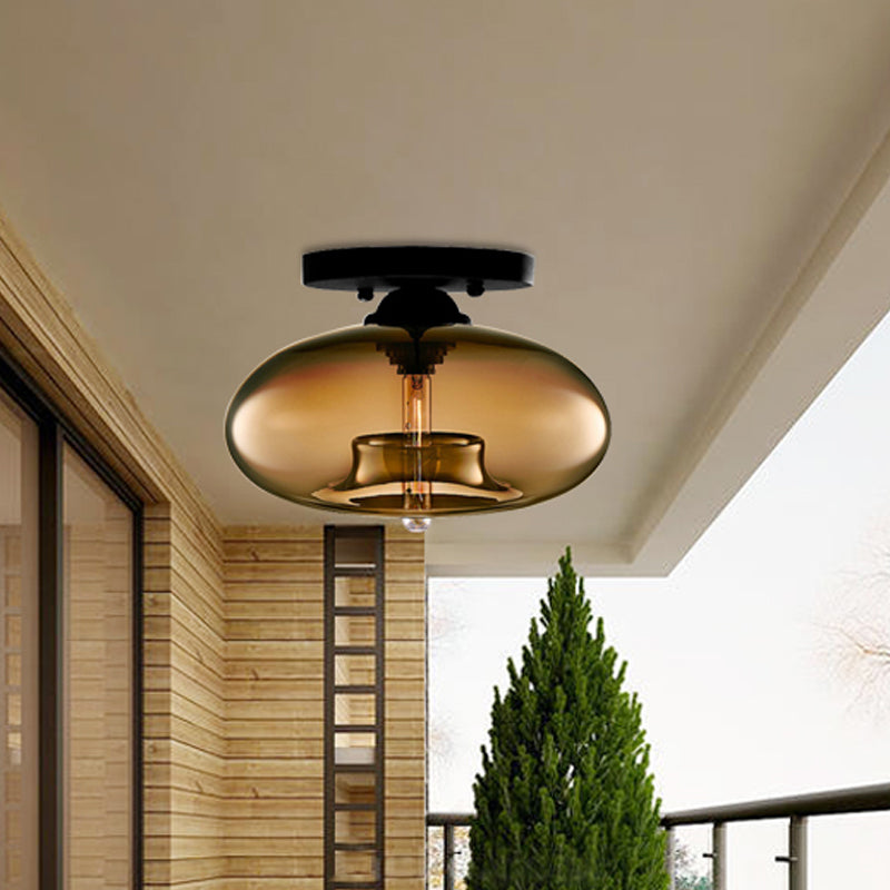 Glass Oval Flush Mount Lamp Simple Style 1 Light Clear/Amber/Smoky Ceiling Flush Mount for Hallway Clearhalo 'Ceiling Lights' 'Close To Ceiling Lights' 'Close to ceiling' 'Glass shade' 'Glass' 'Island Lights' 'Semi-flushmount' Lighting' 151115
