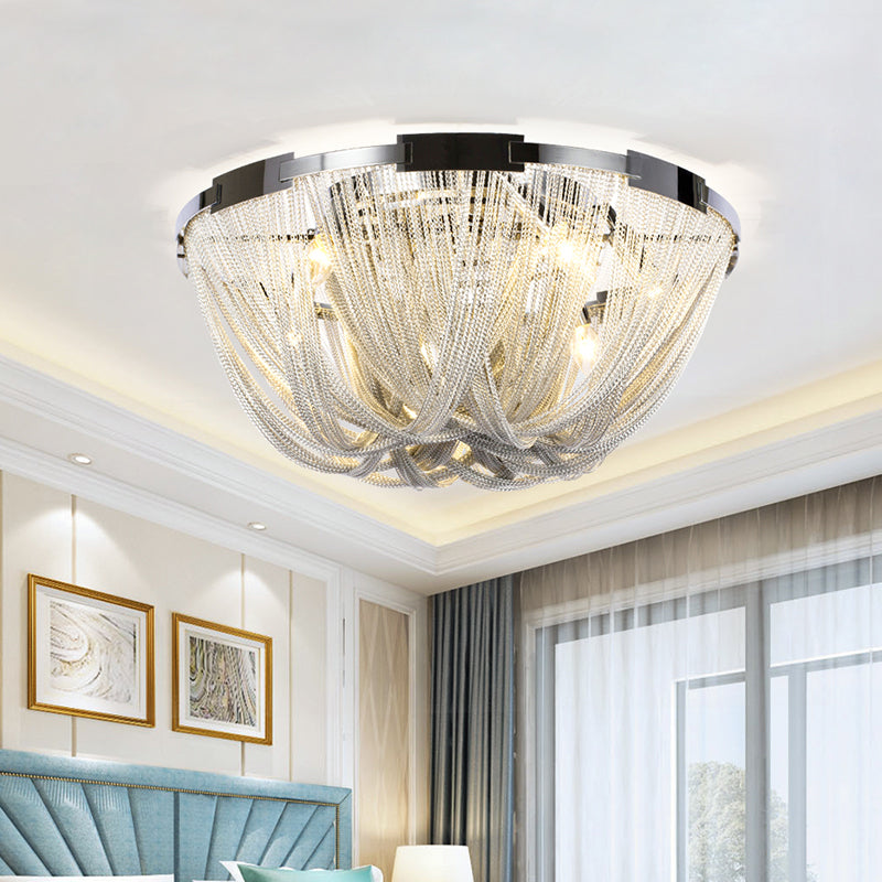 Taavita Chrome Flush Mount Fixture with Tassel Design, 4/5 Lights, 16"/19.5" Wide for Living Room Ceiling