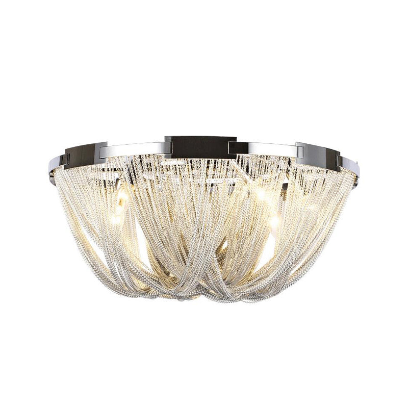 Taavita Chrome Flush Mount Fixture with Tassel Design, 4/5 Lights, 16"/19.5" Wide for Living Room Ceiling