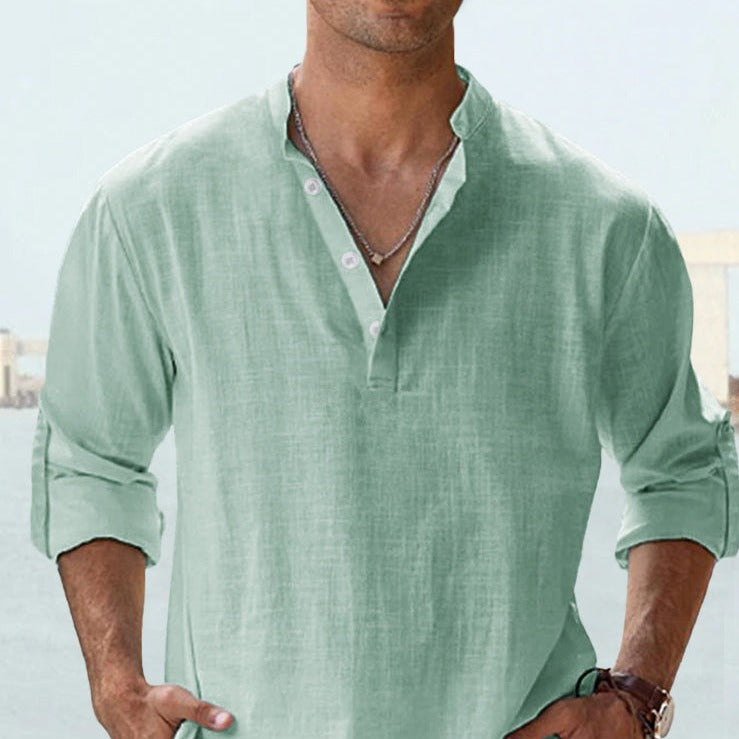 Men's Summer Shirt | Breathable Cotton & Linen Texture | Relaxed Fit & Rolled Sleeves | Versatile Casual Wear