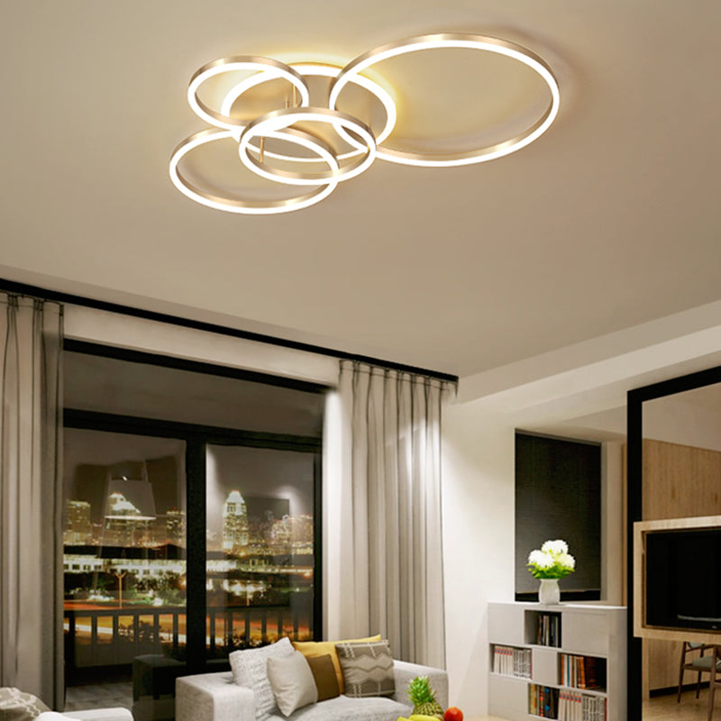 2 Tiers Ring Flush Mount Ceiling Fixture Simple Metal 2/3/5 Lights Gold Bedroom Ceiling Mount Light in Warm/White 6 Gold Clearhalo 'Ceiling Lights' 'Close To Ceiling Lights' 'Close to ceiling' 'Flush mount' Lighting' 152501