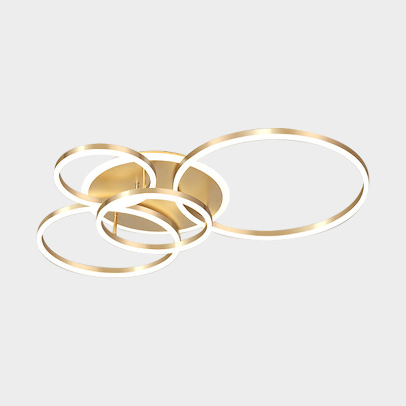 2 Tiers Flush Mount Ceiling Fixture Ring Simple Metal 2/3/5 Lights Gold Bedroom Ceiling Light in Warm/White