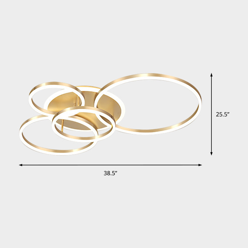 2 Tiers Flush Mount Ceiling Fixture Ring Simple Metal 2/3/5 Lights Gold Bedroom Ceiling Light in Warm/White