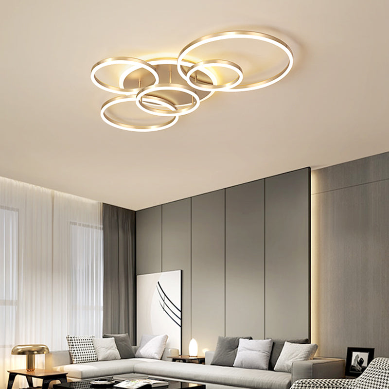 2 Tiers Ring Flush Mount Ceiling Fixture Simple Metal 2/3/5 Lights Gold Bedroom Ceiling Mount Light in Warm/White Clearhalo 'Ceiling Lights' 'Close To Ceiling Lights' 'Close to ceiling' 'Flush mount' Lighting' 152500