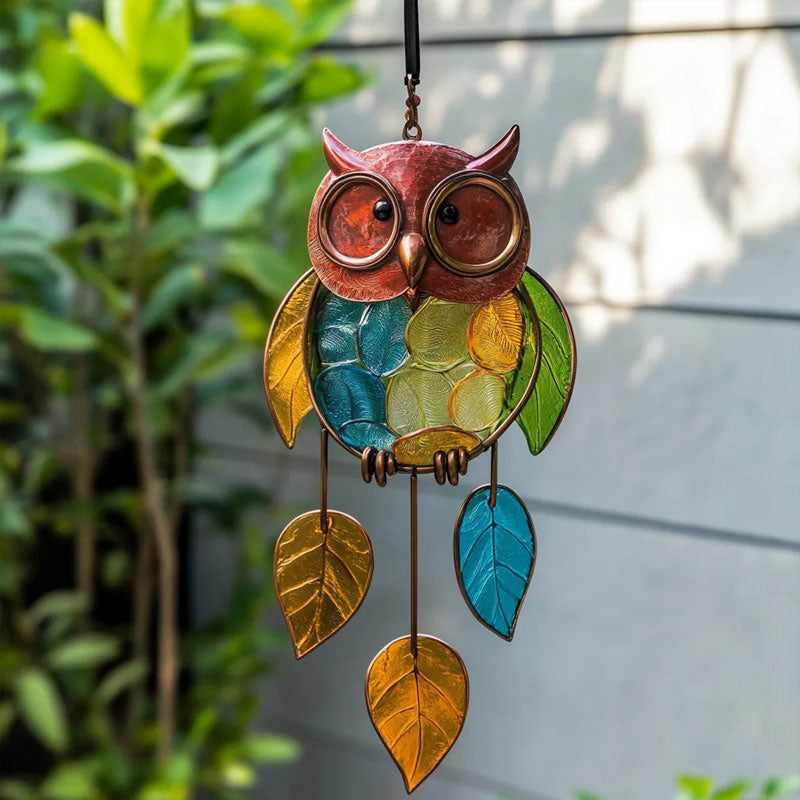 Hanging Owl Decoration with Vibrant Leaf Charms