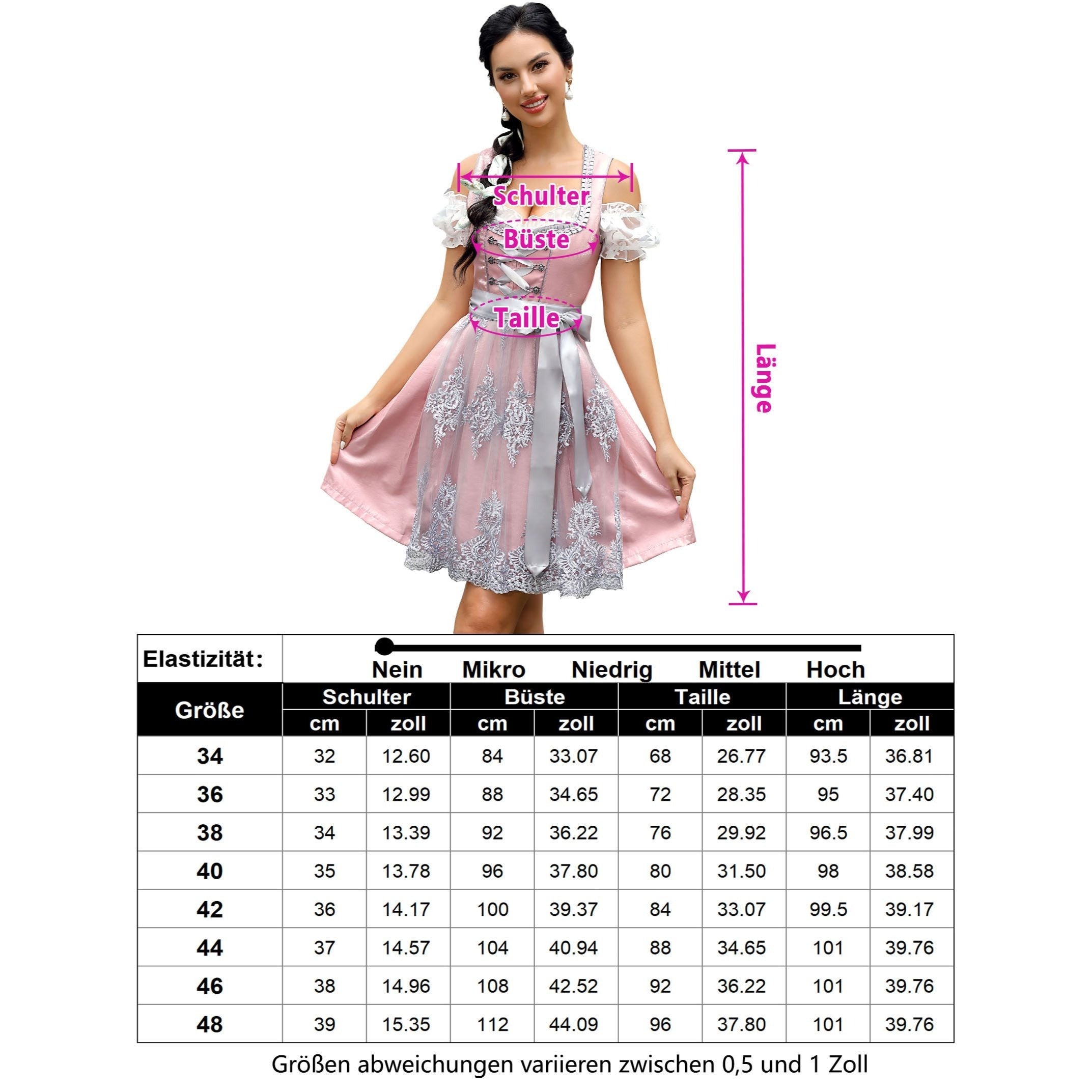 Women's Oktoberfest Dirndl Dress with Satin Fabric and Lace Trim