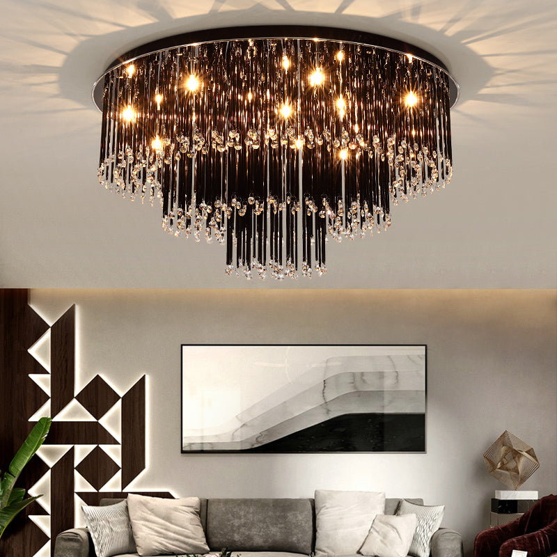 19.5"/23.5" W Modern Black Flush Mount Crystal Lamp 8/10 Bulbs Flush Mount Chandelier for Bedroom