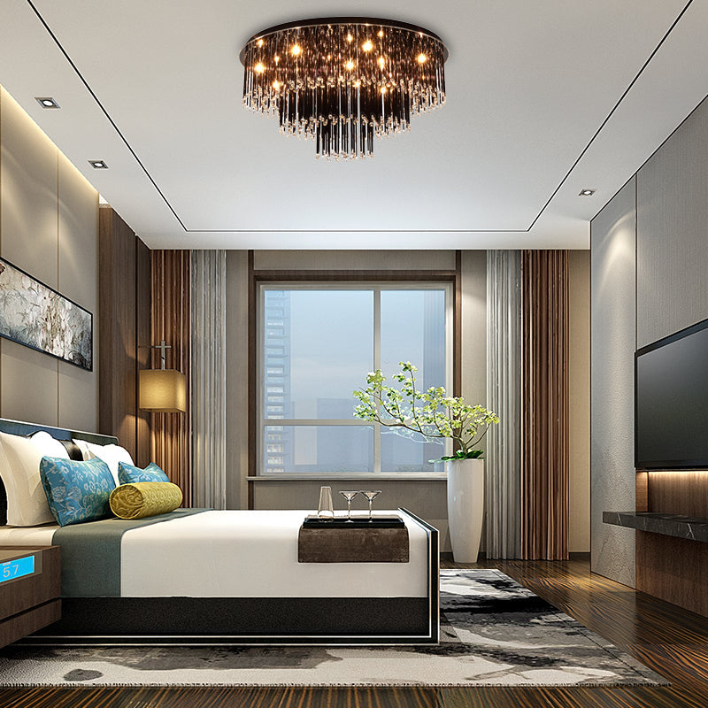 19.5"/23.5" W Modern Black Flush Mount Crystal Lamp 8/10 Bulbs Flush Mount Chandelier for Bedroom