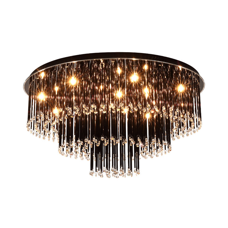 19.5"/23.5" W Modern Black Flush Mount Crystal Lamp 8/10 Bulbs Flush Mount Chandelier for Bedroom