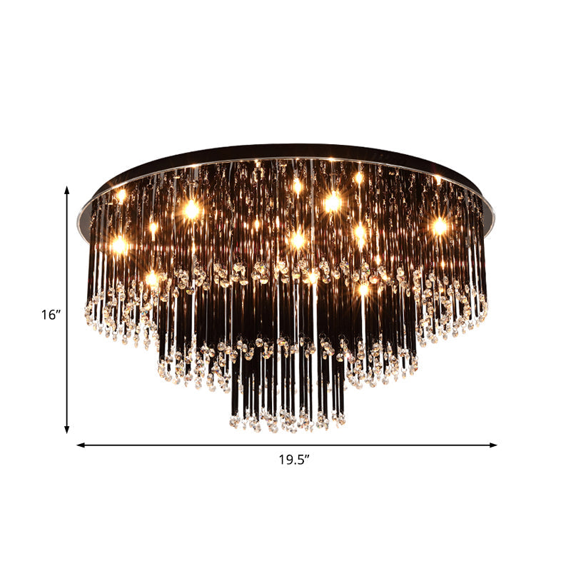 19.5"/23.5" W Modern Black Flush Mount Crystal Lamp 8/10 Bulbs Flush Mount Chandelier for Bedroom