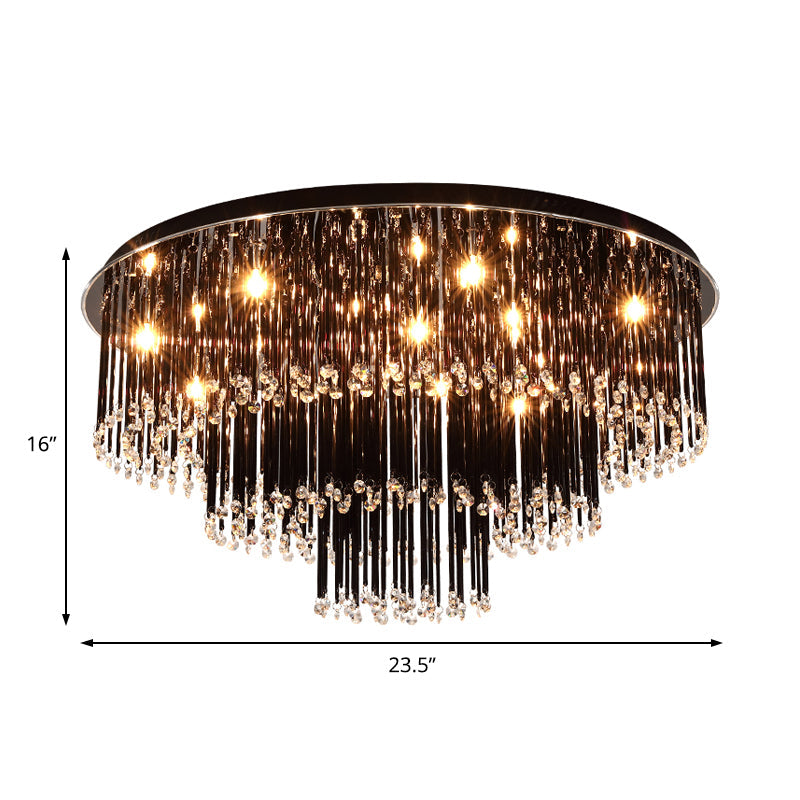 19.5"/23.5" W Modern Black Flush Mount Crystal Lamp 8/10 Bulbs Flush Mount Chandelier for Bedroom