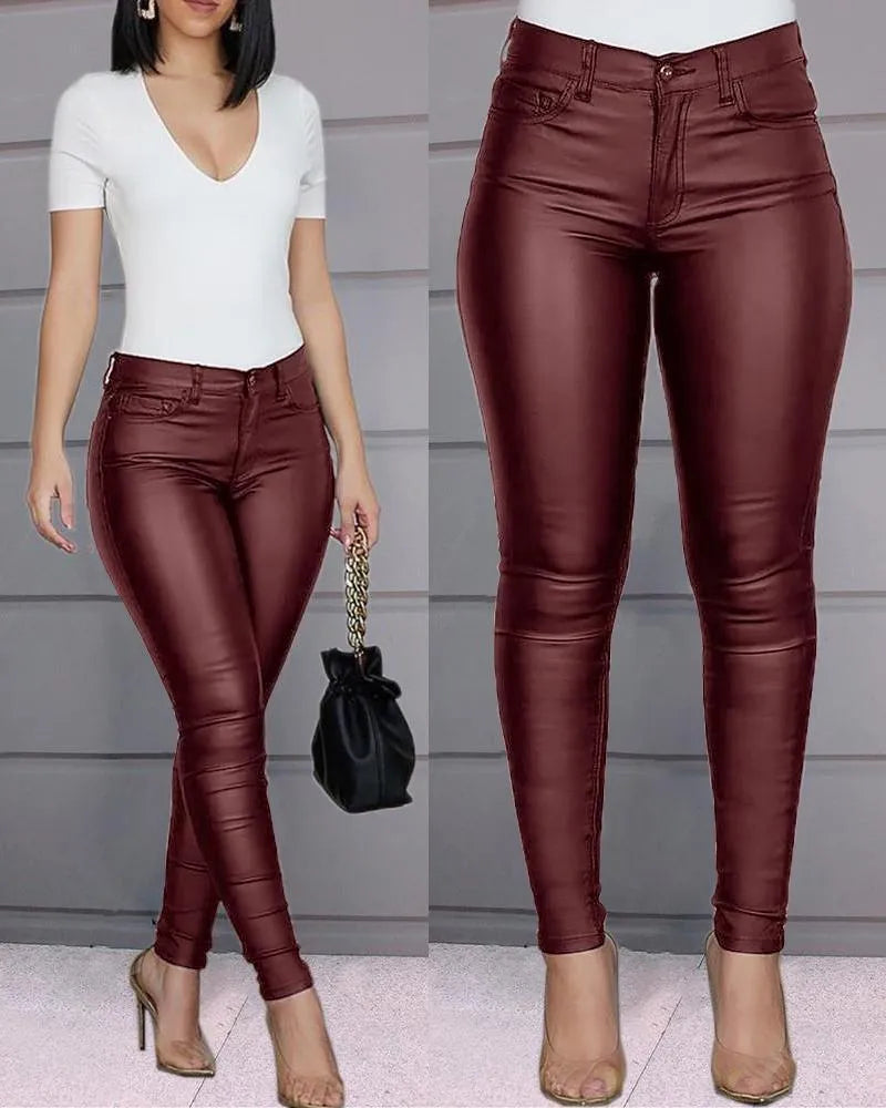 Women’s Skinny Jeggings | Slim Fit PU Leather-Look | Machine Washable | Comfortable Everyday Wear