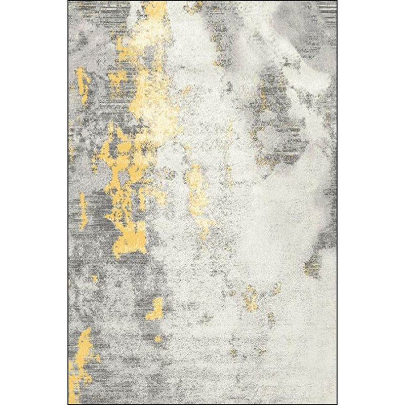 Stylish Abstract Rug in White and Gold - Casual Polyester Washable Anti-Slip Backing Carpet for Living Room