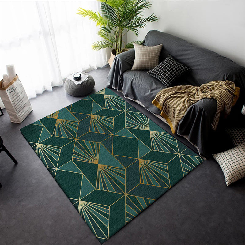 Taavita Modern Rug in Blackish Green Teal Geometry Rhombus Pattern Polyester Machine Washable Carpet for Home Decoration