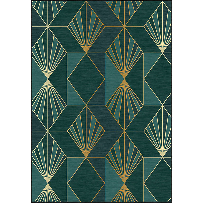 Taavita Modern Rug in Blackish Green Teal Geometry Rhombus Pattern Polyester Machine Washable Carpet for Home Decoration