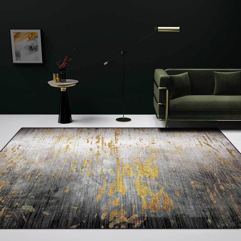 Creative Abstract Rug Black and Golden Contemporary Rug Polyester Washable Anti-Slip Backing Carpet for Living Room Clearhalo 'Area Rug' 'Modern' 'Rugs' Rug' 1579849