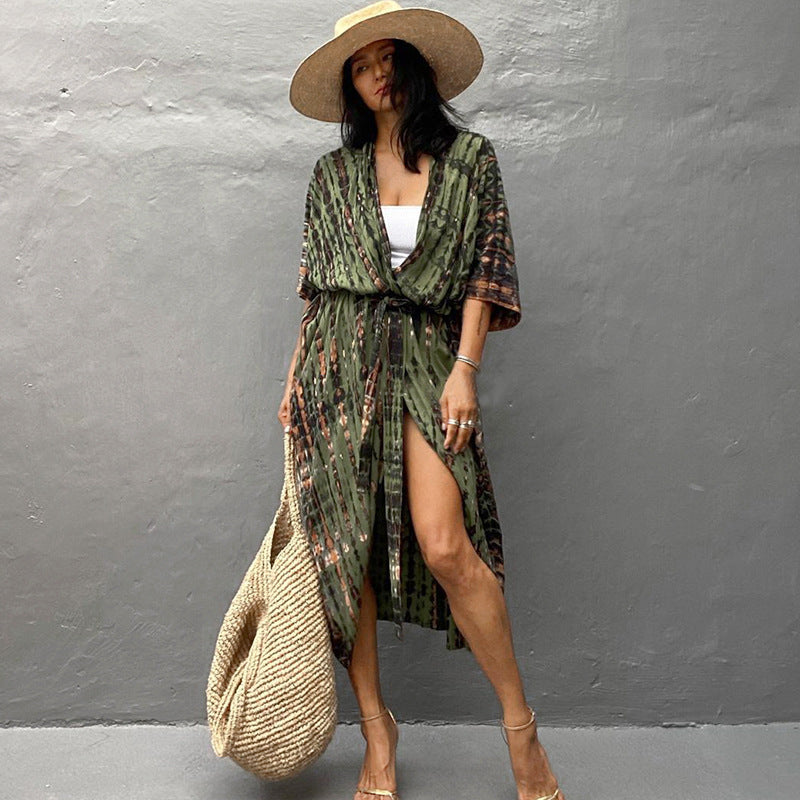 Women’s Beach Cover-Up Dress | Lightweight Kimono Style with Tie Belt | Breathable Fabric | Versatile Resort Wear