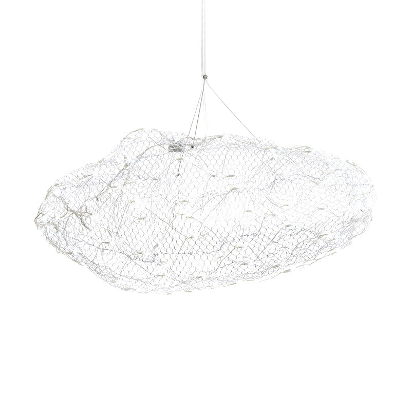12"/16" W Modernist Metal Cloud Shaped Chandelier Light with Mesh Screen, Chrome Hanging Lamp, LED Warm/White Light