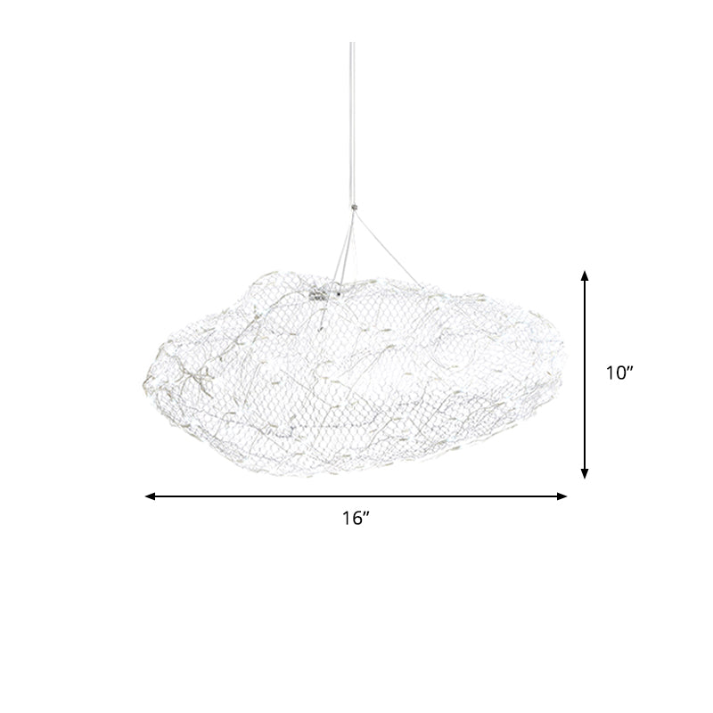 12"/16" W Modernist Metal Cloud Shaped Chandelier Light with Mesh Screen, Chrome Hanging Lamp, LED Warm/White Light