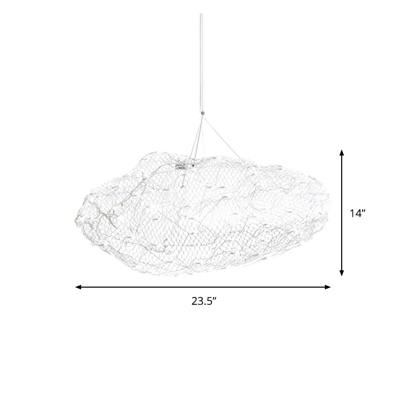 12"/16" W Modernist Metal Cloud Shaped Chandelier Light with Mesh Screen, Chrome Hanging Lamp, LED Warm/White Light
