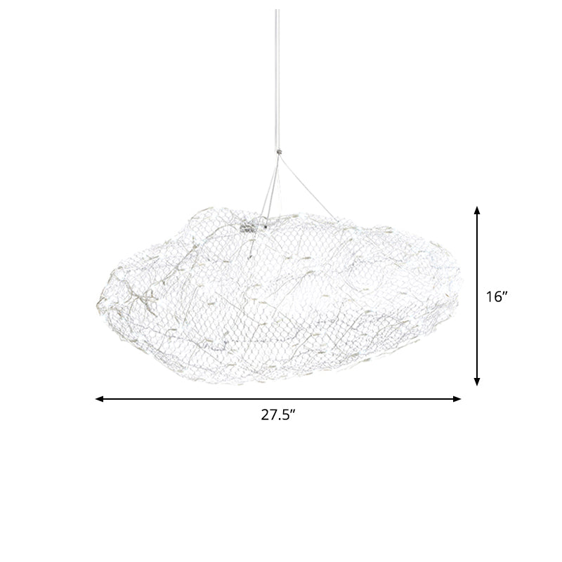 12"/16" W Modernist Metal Cloud Shaped Chandelier Light with Mesh Screen, Chrome Hanging Lamp, LED Warm/White Light