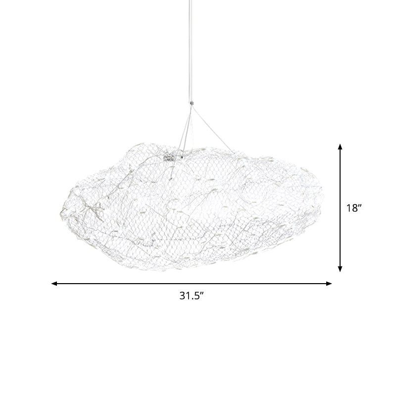 12"/16" W Modernist Metal Cloud Shaped Chandelier Light with Mesh Screen, Chrome Hanging Lamp, LED Warm/White Light