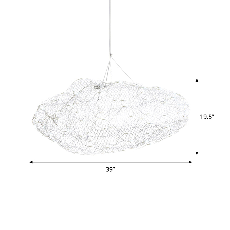 12"/16" W Modernist Metal Cloud Shaped Chandelier Light with Mesh Screen, Chrome Hanging Lamp, LED Warm/White Light