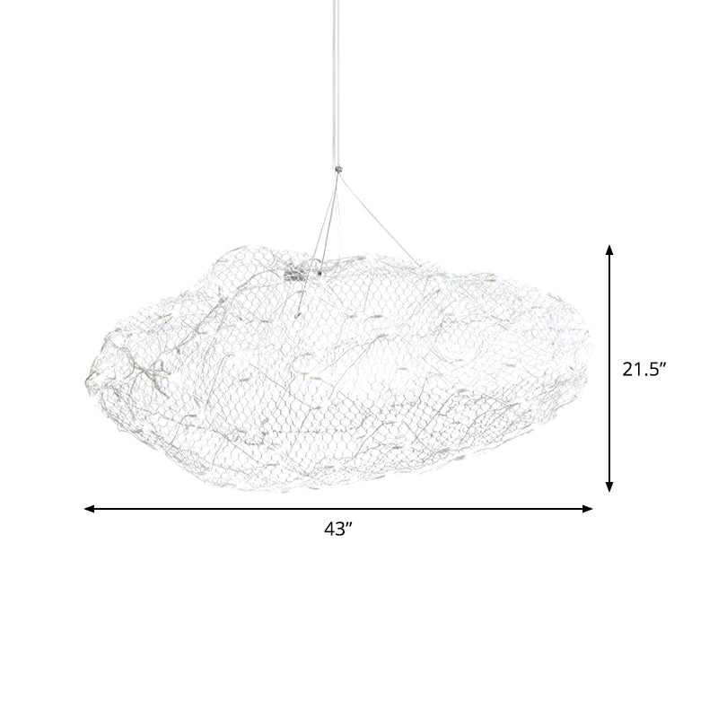 12"/16" W Modernist Metal Cloud Shaped Chandelier Light with Mesh Screen, Chrome Hanging Lamp, LED Warm/White Light