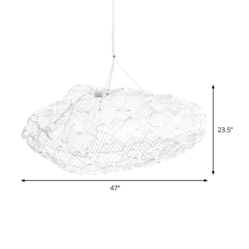 12"/16" W Modernist Metal Cloud Shaped Chandelier Light with Mesh Screen, Chrome Hanging Lamp, LED Warm/White Light