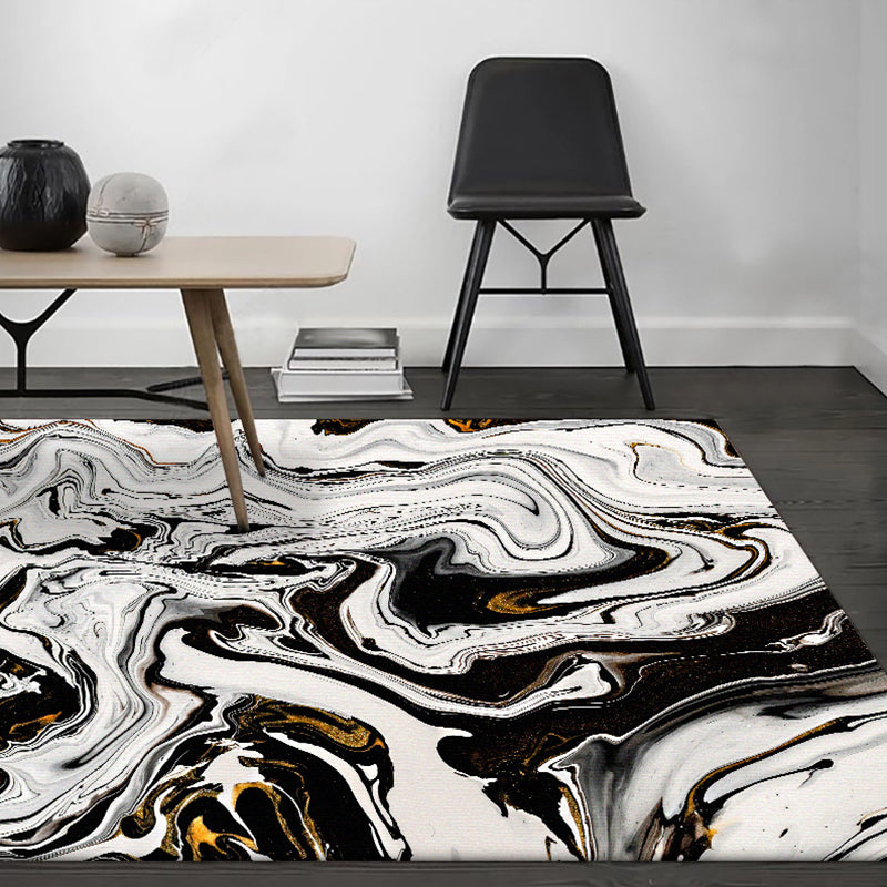 Black and White Bedroom Rug Modern Abstract Twisted Lines Pattern Area Rug Polyester Non-Slip Machine Washable Carpet Clearhalo 'Area Rug' 'Modern' 'Rugs' Rug' 1584087