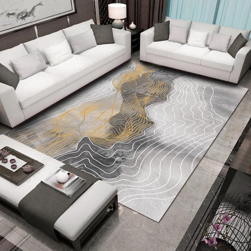 Grey Bedroom Rug Modern Abstract Swirl Pattern Area Rug Polyester Machine Washable Anti-Slip Backing Carpet Clearhalo 'Area Rug' 'Modern' 'Rugs' Rug' 1584727