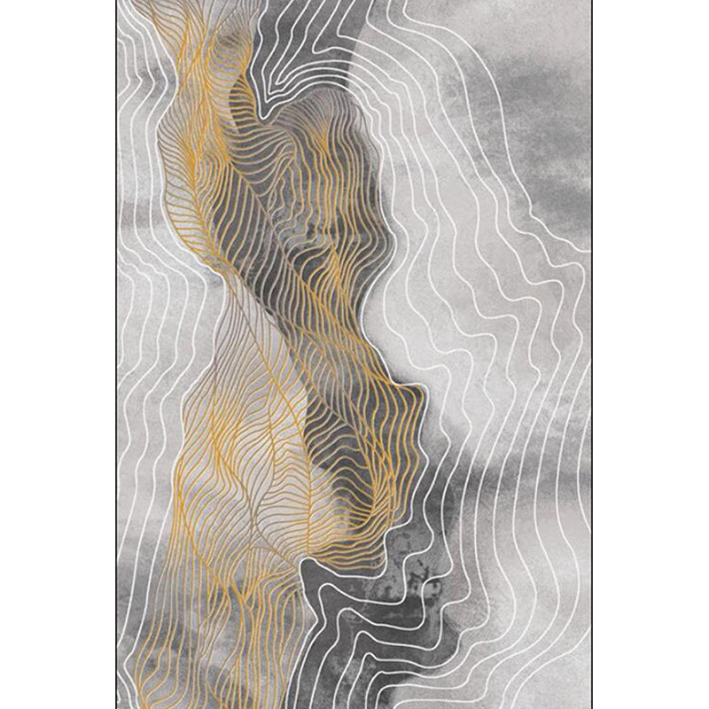 Modern Abstract Swirl Pattern Grey Bedroom Rug Area Rug Polyester Machine Washable Anti-Slip Backing Carpet
