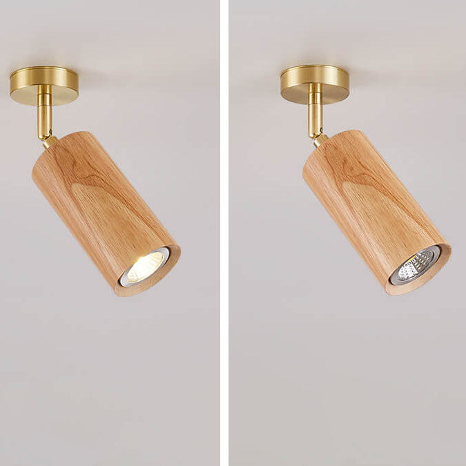 Taavita Minimalist Walnut Wood Spotlight Linear Track 1/2/3/4-Light LED Semi-Recessed Ceiling Light