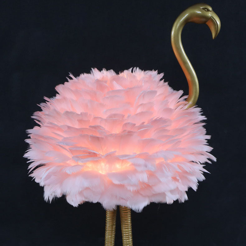 Contemporary Nordic Taavita Feather Metal Flamingo 1-Light Table Lamp for Nightstand
