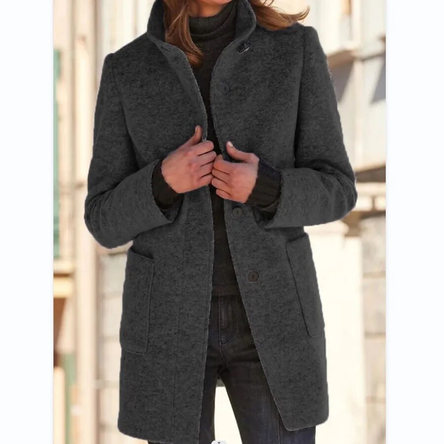 Women's Wool-Blend Overcoat | Premium Wool-Polyester Blend | Front Button Closure | Warm Insulated Design