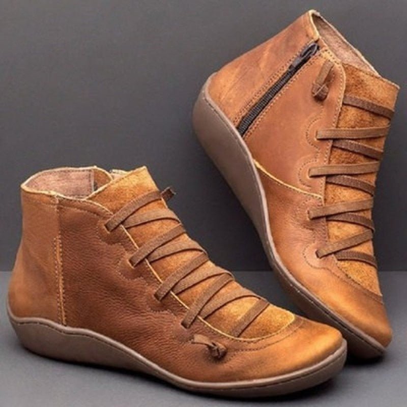 Women’s Ankle Boots | High-Quality PU Leather & Cozy Lining | Side Zipper & Adjustable Laces | Versatile Fashion Colors
