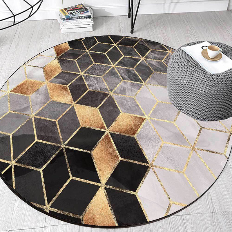 Black and Grey Modern Rug Polyester Geometric Print Rug Washable Non-Slip Backing Carpet for Living Room Clearhalo 'Area Rug' 'Modern' 'Rugs' Rug' 1608372