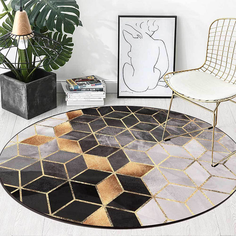 Taavita Modern Rug Polyester Geometric Print Round Rug Washable Non-Slip Backing Carpet for Living Room