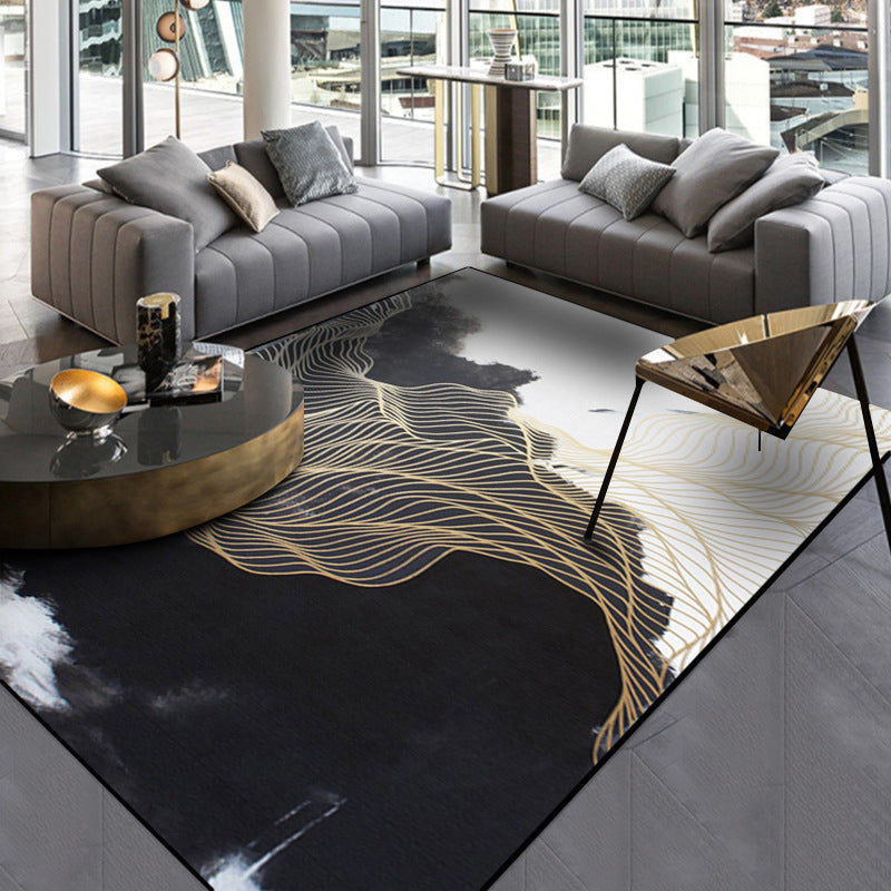 Traditional Swirl Stripe Pattern Rug Black and White Oriental Rug Polyester Washable Non-Slip Backing Area Rug for Living Room Clearhalo 'Area Rug' 'Modern' 'Rugs' Rug' 1612379